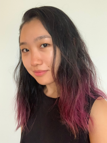 A selfie of Allure senior commerce writer Sarah Han and slightly frizzy hair before washing and drying
